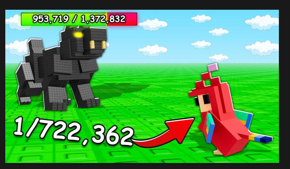 Parrot RNG gameplay showing a red parrot facing a block-built enemy
